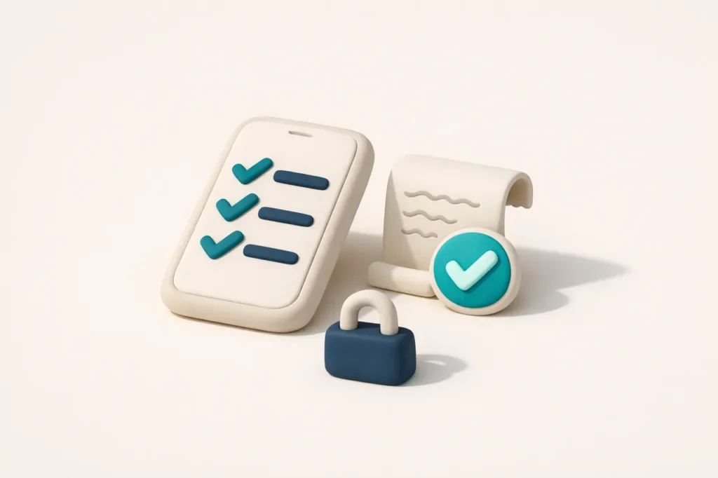 PayID pokies testing methodology clay clipboard ticks and padlock